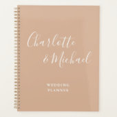 Elegante handtekening script tan taupe bruiloft planner (Voorkant)