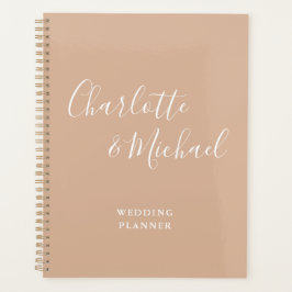 Elegante handtekening script tan taupe bruiloft planner