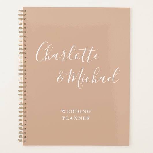 Elegante handtekening script tan taupe bruiloft planner (Voorkant)