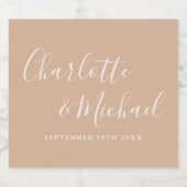 Elegante handtekening script tan taupe bruiloft sparkling wijnetiket (Enkel label)