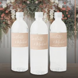 Elegante handtekening script tan taupe bruiloft waterfles etiket