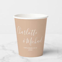 Elegante handtekening script taupe beige trouw papieren bekers