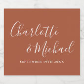 Elegante handtekening script terracotta bruiloft sparkling wijnetiket (Enkel label)