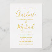 Elegante handtekening script trouw goud folie uitnodiging (Voorkant)