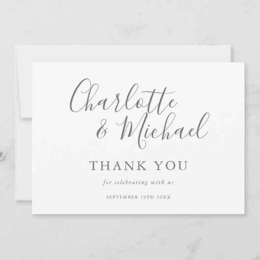Elegante handtekening script trouwkaart bedankt (Voorkant)