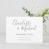 Elegante handtekening script trouwkaart bedankt (Staand voorkant)