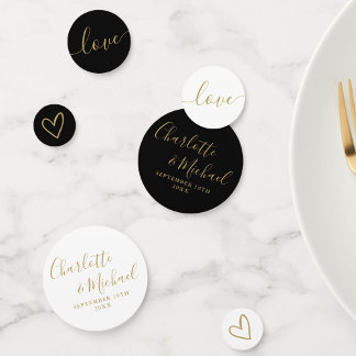 Elegante handtekening script zwart en goud bruilof confetti