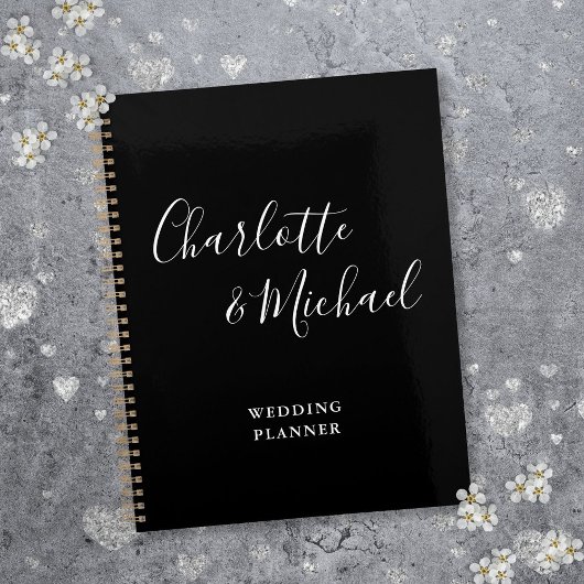 Elegante handtekening script zwart-wit bruiloft planner