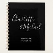 Elegante handtekening script zwart-wit bruiloft planner (Voorkant)