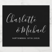 Elegante handtekening script zwart-wit bruiloft sparkling wijnetiket (Enkel label)