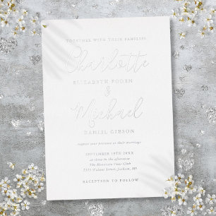 Elegante handtekening scriptuur trouw zilver folie uitnodiging