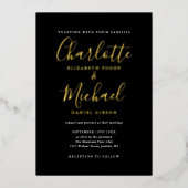 Elegante handtekening scriptuur trouwkaart zwart e folie uitnodiging (Voorkant)
