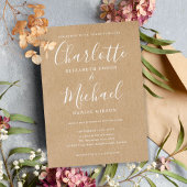 Elegante handtekening trouw rustic kraft kaart