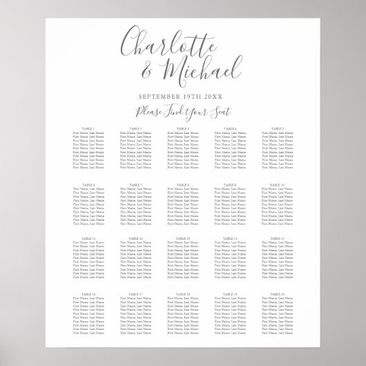 Elegante handtekening trouwstoelindeling poster (Voorkant)