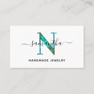 Elegante handtekening Turquoise Goud N Monogram Lo Visitekaartje