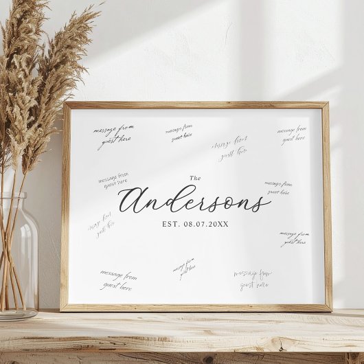 Elegante handtekening van bruiloftsgasten in moder poster