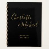 Elegante handtekening zwart en goud bruiloft planner (Voorkant)