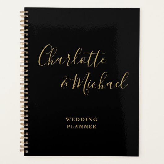 Elegante handtekening zwart en goud bruiloft planner (Voorkant)