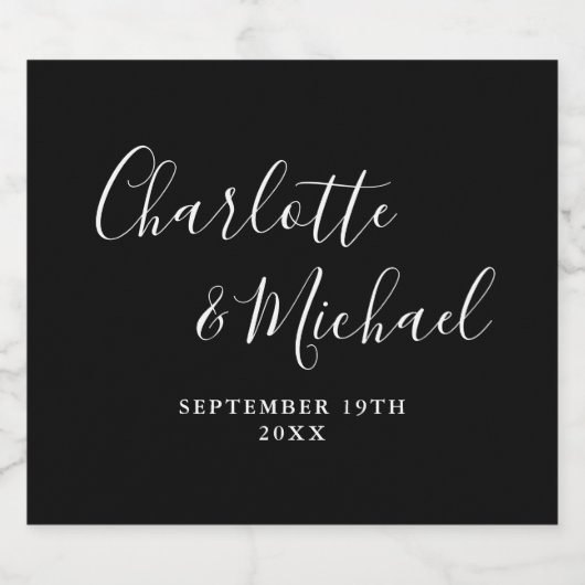 Elegante handtekening zwart-wit bruiloft bier etiket (Enkel label)