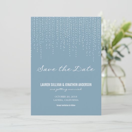 Elegante hangende lichten Save the Date (Staand voorkant)