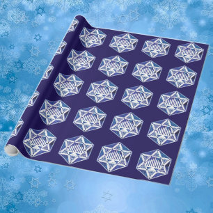 Elegante Hanukkah-menorah in Davidster Cadeaupapier