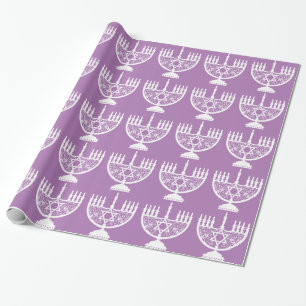 Elegante Hanukkah-menorah met bloemrijke Davidster Cadeaupapier