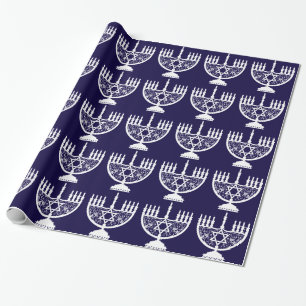 Elegante Hanukkah-menorah met bloemrijke Davidster Cadeaupapier