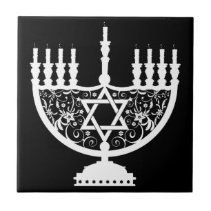 Elegante Hanukkah-menorah met bloemrijke Davidster Tegeltje