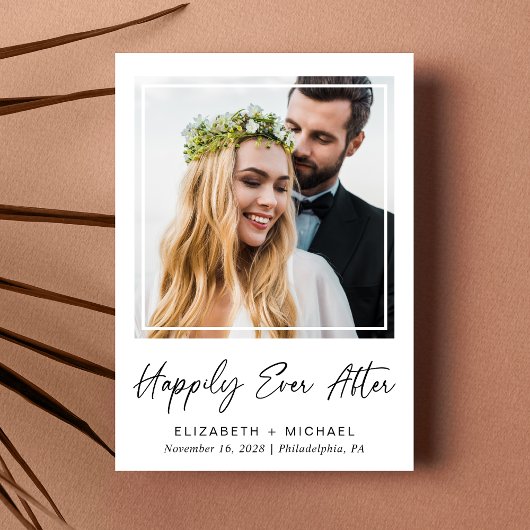 Elegante Happily Ever After Foto Bruiloftsreceptie Aankondiging