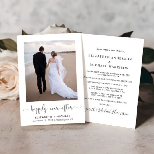 Elegante Happily Ever After Foto Bruiloftsreceptie Kaart