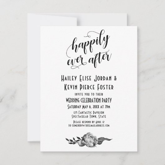 Elegante 'Happily Ever After'-Pioenrozen Trouwfees Kaart (Voorkant)