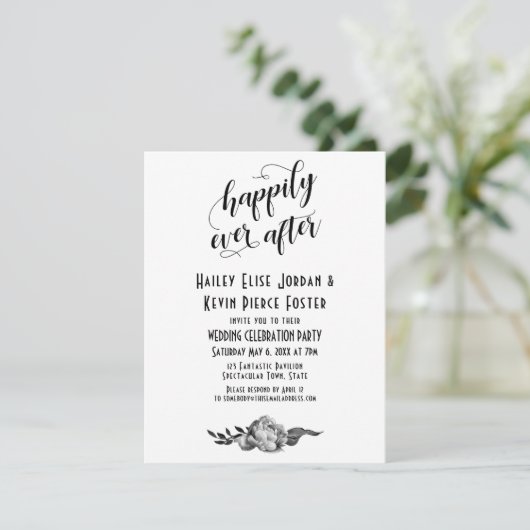 Elegante 'Happily Ever After'-Pioenrozen Trouwfees Kaart (Staand voorkant)