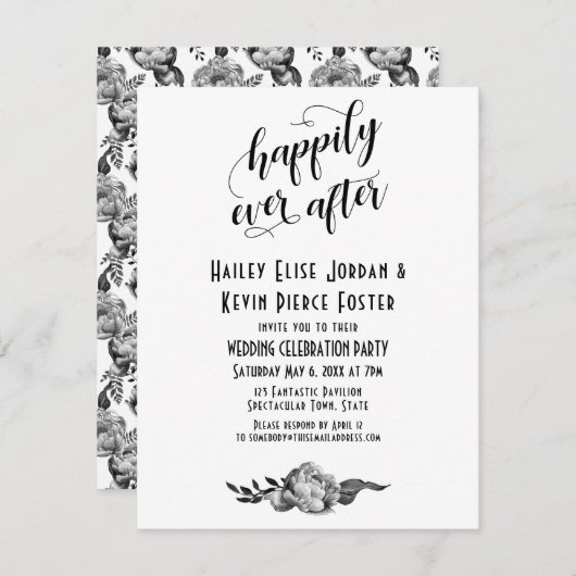 Elegante 'Happily Ever After'-Pioenrozen Trouwfees Kaart (Voorkant / Achterkant)