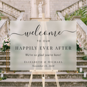 Elegante Happily Ever After Trouw Welkom Frosted Acryl Bord