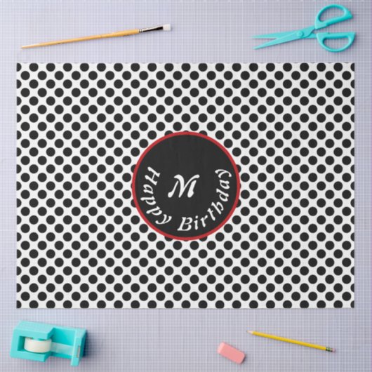 Elegante Happy Birthday Black Polka Dot Tissuepapier (Craft)