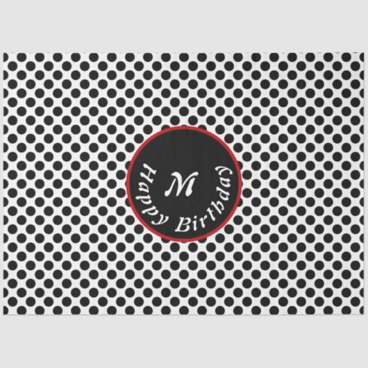 Elegante Happy Birthday Black Polka Dot Tissuepapier (Voorkant)