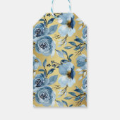 Elegante Happy Birthday Blu Bloemen Goud Personali Cadeaulabel (Achterkant)