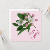 Elegante Happy Birthday  roze bloesem bloemen Kaart (Voorkant / Achterkant in situ)