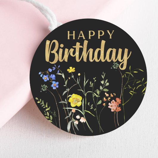 Elegante Happy Birthday Wildflowers ronde Sticker