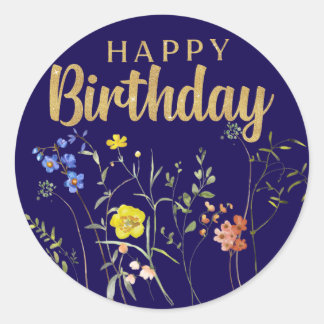 Elegante Happy Birthday Wildflowers ronde Sticker