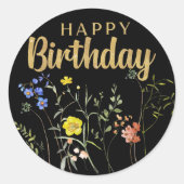 Elegante Happy Birthday Wildflowers ronde Sticker (Voorkant)