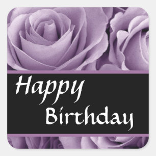Elegante Happy Birthday Zachte Paarse Rozen Vierkante Sticker