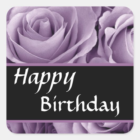 Elegante Happy Birthday Zachte Paarse Rozen Vierkante Sticker (Voorkant)