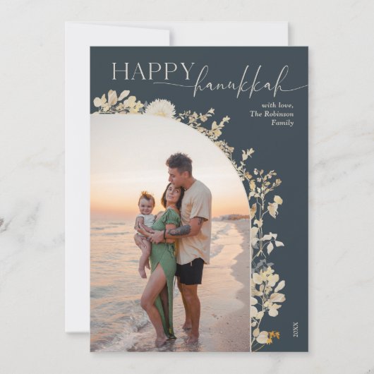 Elegante Happy Chanoeka foto Feestdagenkaart (Voorkant)
