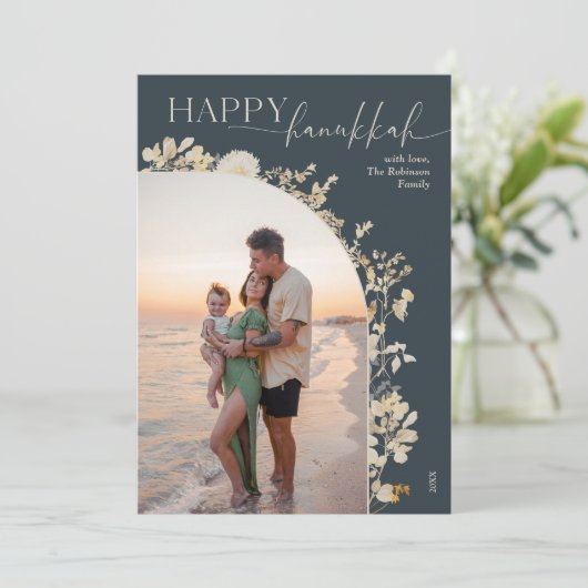 Elegante Happy Chanoeka foto Feestdagenkaart (Staand voorkant)