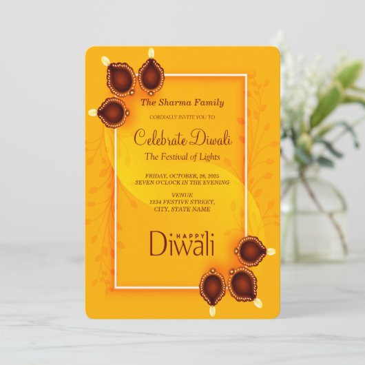Elegante Happy Diwali Golden Party-uitnodiging Kaart (Staand voorkant)