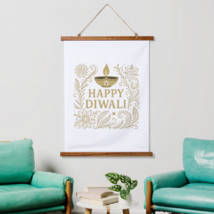 Elegante Happy Diwali Goud & Zwarte Wandtapijt Hangend Wandkleed
