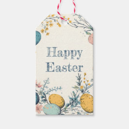 Elegante Happy Easter Bloemen Cadeaulabel
