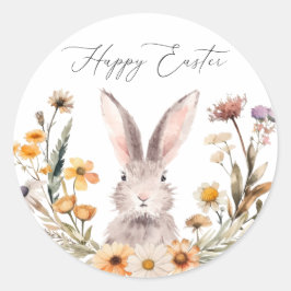 Elegante Happy Easter Bunny Wildflower Floral Ronde Sticker