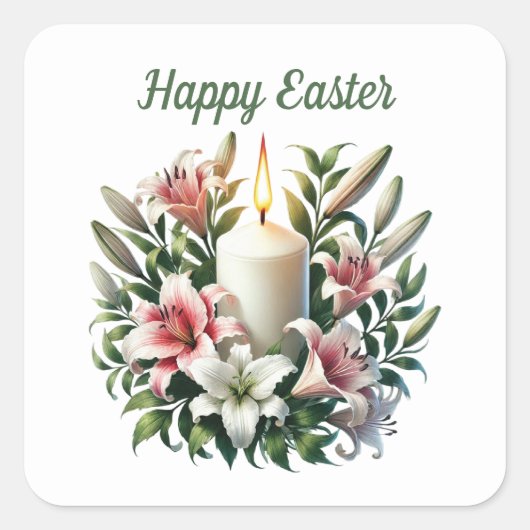 Elegante Happy Easter kaars Vierkante Sticker (Voorkant)
